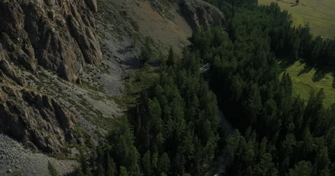 Flying over the River. Mountains of Altai, Siberia. Kurai Steppe Stock Footage 62337755