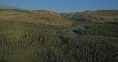 Flying over the River. Mountains of Altai, Siberia. Kurai Steppe Stock Footage 62633341