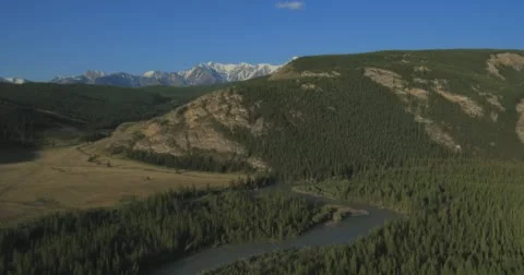 Flying over the River. Mountains of Altai, Siberia. Kurai Steppe Stock Footage 62635682