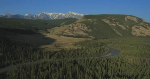 Flying over the River. Mountains of Altai, Siberia. Kurai Steppe Stock Footage 62636009