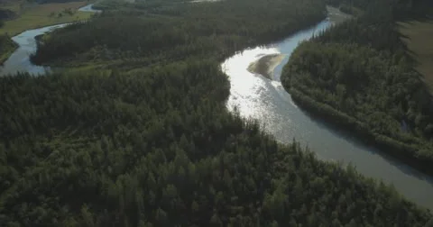 Flying over the River. Mountains of Altai, Siberia. Kurai Steppe Stock Footage 62648076