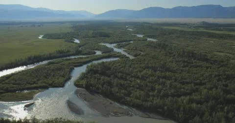 Flying over the River. Mountains of Altai, Siberia. Kurai Steppe Stock Footage 62654780