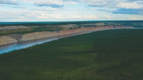 Flying over the river North of the Putoran plateau Stock Footage 80281374