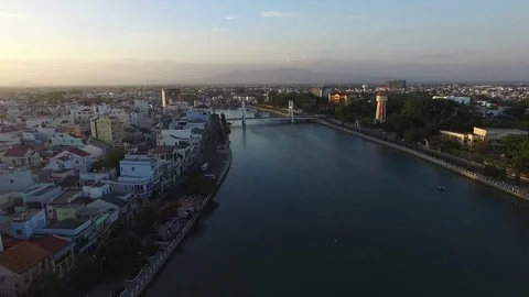 Flying over the river in Phan Thiet Stock Footage 73270160