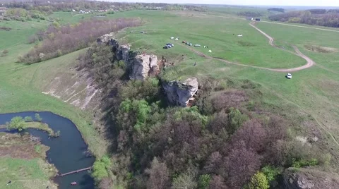 Flying over the river, the rock Video stock 66570618