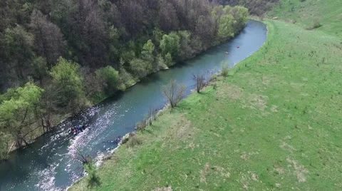 Flying over the river, the rock Stock Footage 66570792