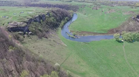 Flying over the river, the rock Stock Footage 66571771