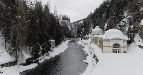 Flying over a river in a snowy environment. Stock Footage 92525941
