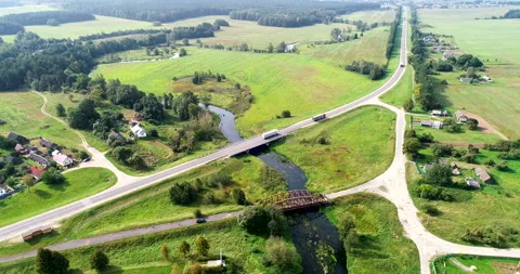 Flying over the river in summer. Road Stock Footage 95884281