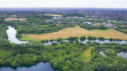 Flying over the River Thames and Marina, Reading, United Kingdom, England Stock-Footage 207471826