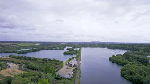 Flying over the River Thames and Marina, Reading, United Kingdom, England Video stock 207478856
