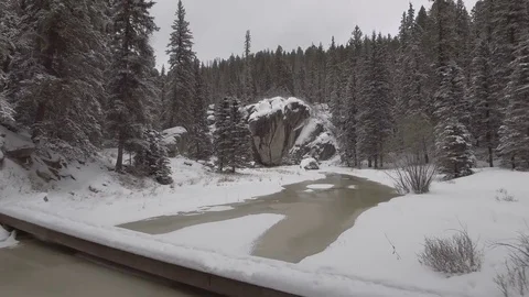 Flying over a river through the forest in the winter Stock Footage 72408993