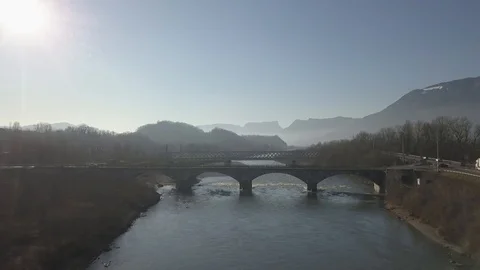 Flying over river towards Bridge 2 Video stock 126824576