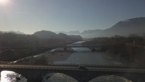 Flying over river towards Bridge 1 Video stock 126824590