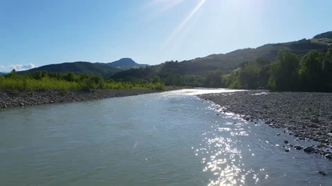 Flying Over The River In Val Trebbia Stock Footage 134640192