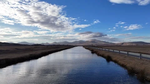 Flying over the river in the view of the blue sky Stock Footage 293804745