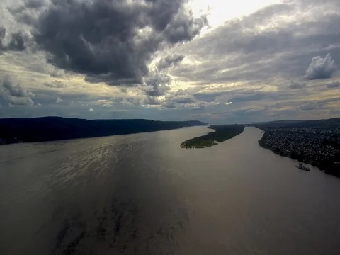 Flying over the river Volga. Stock Footage 77470085