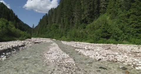 Flying over riverbed in the Alps. Beautiful Valley in South Tyrol Stock Footage 197532673