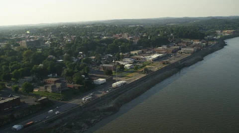 Flying over a Riverside Town Video stock 44020903