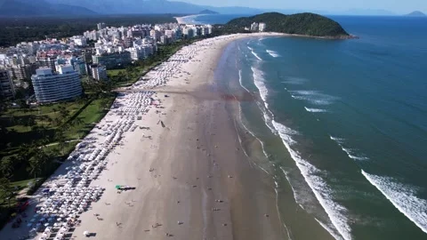 Flying over Riviera de So Loureno beach, Sao Paulo, Brazil, during summer. Stock Footage 256794583