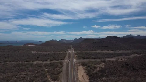 Flying over road. Drone view of highway road in desert Vídeo Stock 288149824
