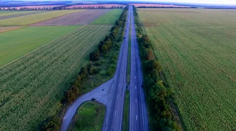 Flying Over The Road Highways Видео 53751253