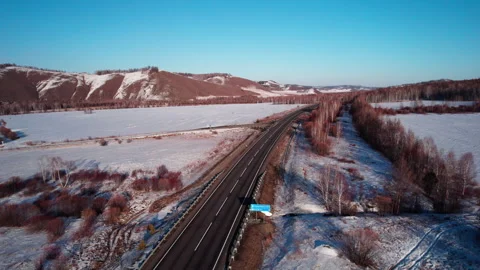 Flying over the road, Siberia Stock Footage 324926503