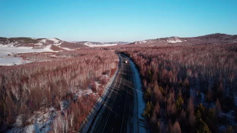 Flying over the road, Siberia Stock Footage 328260447
