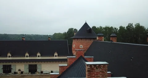 Flying over the roofs of a medieval castle. Stock Footage 123903533