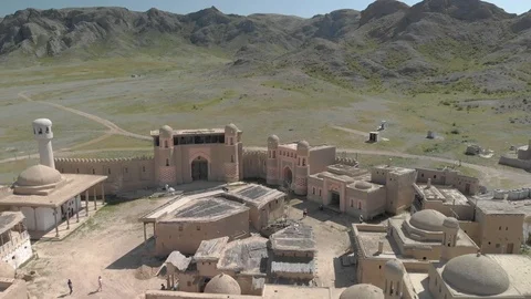 Flying over the rooftops of the castle of nomads Stock Footage 108789081