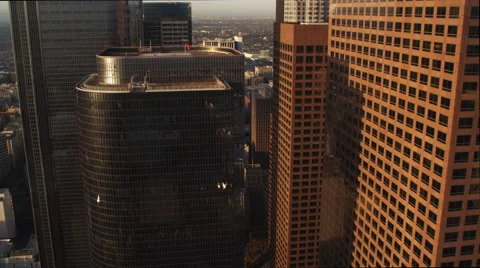 Flying over rooftops in downtown Los Angeles. Shot in 2010. Stock Footage 59111593