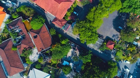 Flying over the rooftops of an interesting beautiful city Stock Footage 114174753