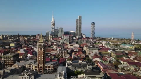 Flying over the rooftops of the old city of Batumi, showing the Piazza Stock Footage 292031300