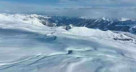 Flying over rope-way with gondolas in Gudauri, Georgia. Video stock 172128845