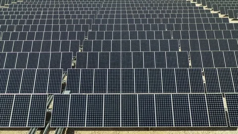 Flying over rows of solar panels Stock Footage 97811001