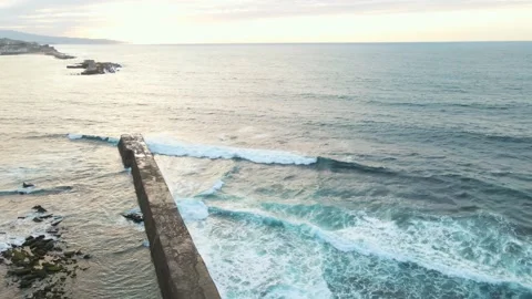 Flying Over Saint Jean de Luz's dam in Basque Country with Sainte-barbe dam Stock Footage 212335190