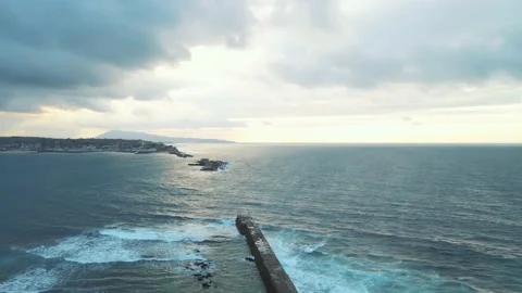 Flying Over Saint Jean de Luz's dam in Basque Country with Sainte-barbe dam Stock Footage 212335343