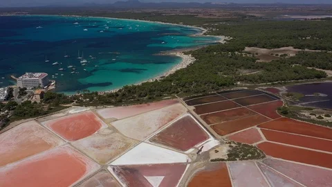 Flying over the salt lakes of es trenc majorca Stock Footage 121693220