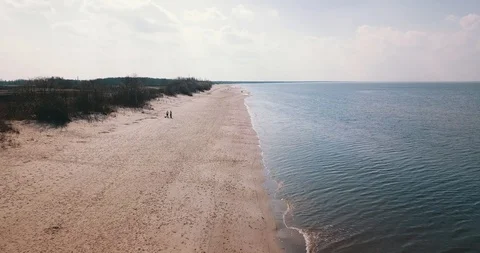 Flying over sand beach on Baltic Sea Stock Footage 88730532