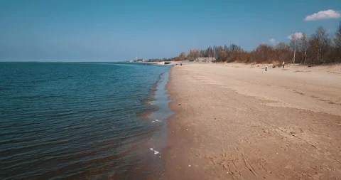 Flying over sand beach on Baltic Sea Stock Footage 88730533