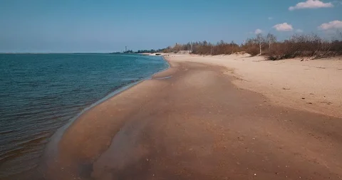 Flying over sand beach on Baltic Sea Stock Footage 88730543