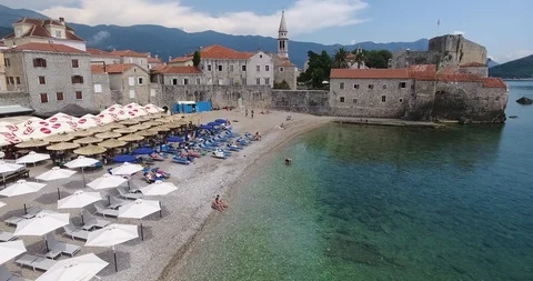 Flying over the sandy beach Stock Footage 107857272