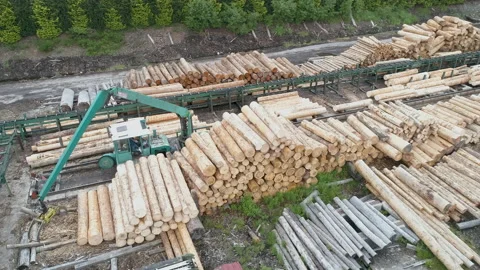Flying over a sawmill by drone 2 Stock Footage 162476755