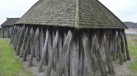 Flying over a scandinavian viking ring castle Stock Footage 49415307