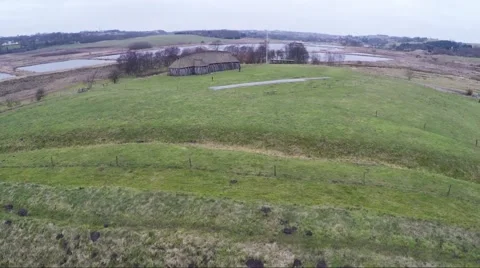 Flying over a scandinavian viking ring castle Stock Footage 49415308
