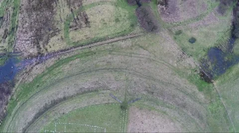 Flying over a scandinavian viking ring castle Stock Footage 49415348