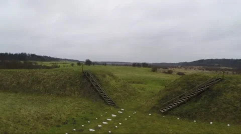 Flying over a scandinavian viking ring castle Stock Footage 49415353