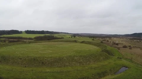 Flying over a scandinavian viking ring castle 스톡 동영상 49415371