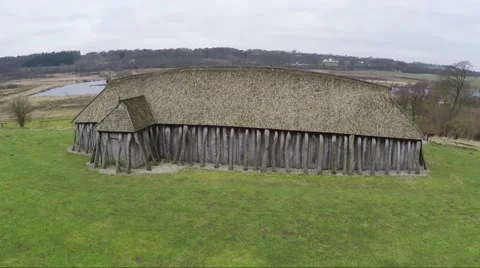 Flying over a scandinavian viking ring castle Stock Footage 49415379