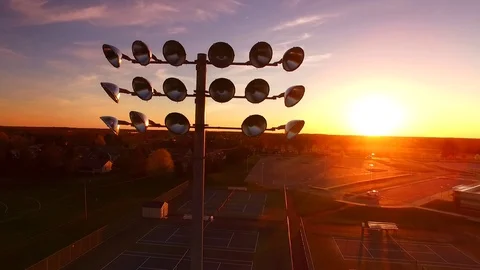 Flying over school at sunset Stock Footage 113700905